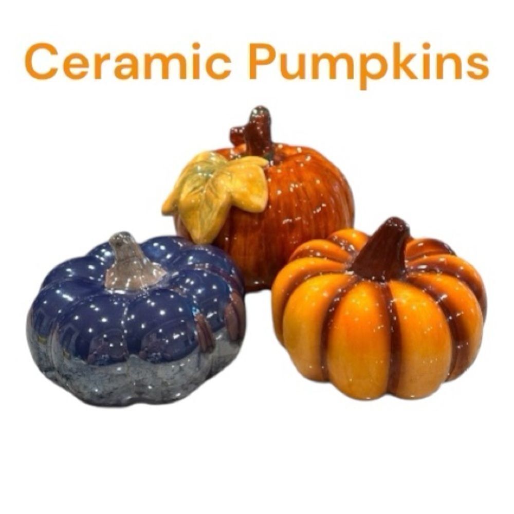 Ceramic Pumpkins Set - Orange, Blue, and Brown